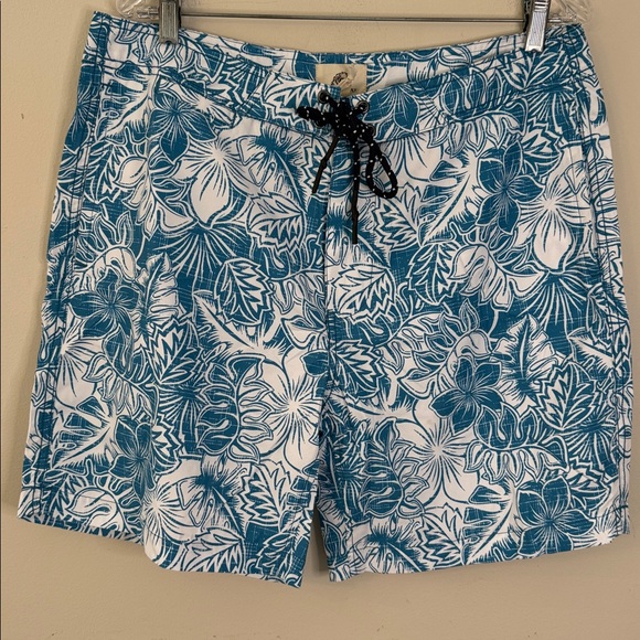 Surfside Supply Teal White tropical floral palm leaf Swim Trunks pockets SZ LG - Picture 1 of 13
